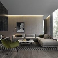 كنبة زاوية خشب سويدي وكتان - رمادي