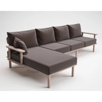 كنبة ركنة خشب طبيعي و كتان - بني