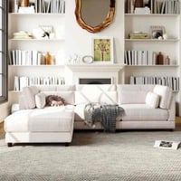 كنبة زاوية خشب ام دي اف و كتان- أبيض