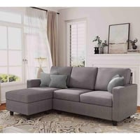 كنبة ركنة خشب طبيعي و كتان - رمادي