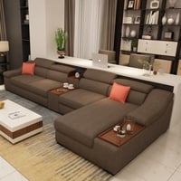 كنبة زاوية خشب سويدي و كتان - بني