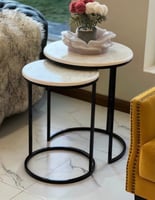 طقم من طاولتين جانبية حديد اسود وسطح خشبي