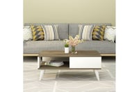 طاولة قهوة ام دي اف بني وأبيض