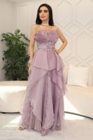 فستان سهرة بطبقات بليسيه لون موف