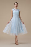 فستان ميدي أزرق فاتح دانتيل