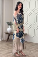 فستان قطعتين ساتان بطبعة أزهار لون اخضر