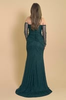 فستان دانتيل طويل اوف شولدر لون أخضر