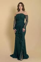 فستان دانتيل طويل اوف شولدر لون أخضر