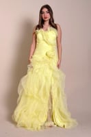 فستان طويل أصفر توب بطبقات