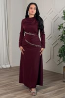 فستان ماكسي بثنيات علي الخصر لون عنابي