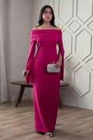 فستان فوشي سهرة طويل كريب اوف شولدر