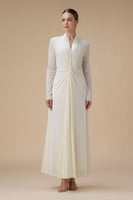 فستان سكري طويل بقصة ملتفة