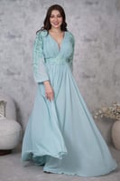 فستان سهرة شيفون مزين بالفصوص لون ازرق