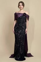 فستان سهرة طويل بنفسجي اوف شولدر