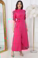 فستان بتصميم لف برباط لون فوشي