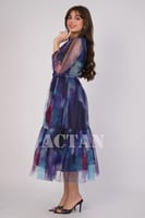 فستان ميدي تول بطبة أزهار لون بنفسجي