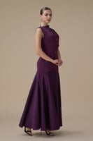 فستان بنفسجي طويل ساتان بكريستالات