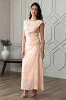 فستان درابيه بتأثير ثنيات لون برتقالي فاتح