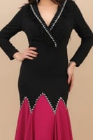 فستان سهره شوقر بلونين مطرز بكريستال لون فوشي