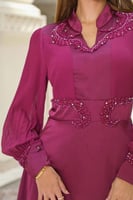 فستان بنفسجي ناعم ميدي بأكمام طويلة