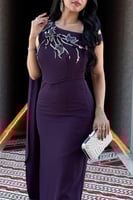 فستان بوشاح بتطريز أبلكية ورد لون بنفسجي