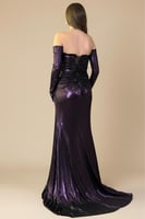 فستان طويل بنفسجي لامع درابيه