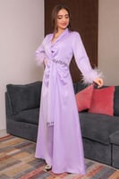 فستان سهرة طويل مطرز بكريستال لون بنفسجي