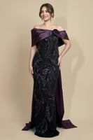 فستان سهرة طويل بنفسجي اوف شولدر