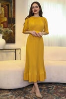 فستان ميدي بليسيه برباط لون اصفر