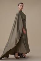 فستان ميدي من قطعتين زيتي بتصميم كاب