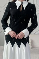 فستان اسود طويل كلاسيك مزين بالفصوص