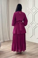 فستان بطبقات بلاسيه بياقه مطرزه لون موف