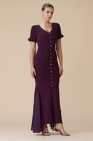 فستان عنابي طويل محبوك