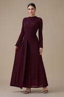 فستان طويل لون عودي بكسرات