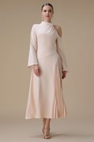 فستان ماكسي وردي بكتف واحد