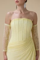 فستان دانتيل اصفر طويل درابيه