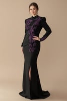 فستان طويل موف بتطريز زهور