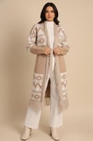 معطف سويتر بوهيمي بأكمام طويلة لون بيج