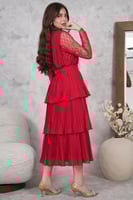 فستان ميدي بليسيه بطبقات لون احمر