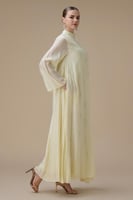 جلابية طويلة اصفر فاتح بتطريز ناعم