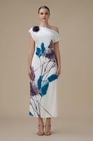 فستان ميدي أوف شولدر بطبعة زهور