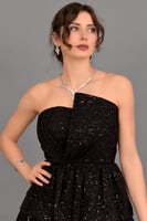 فستان سهره ترتر قصير طبقات لون اسود