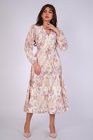 فستان ميدي مشجر لون بيج