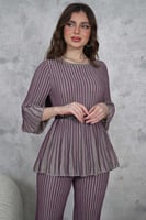 طقم بلوزة وبنطلون بليسيه بحزام عالخصر