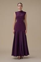 فستان بنفسجي طويل ساتان بكريستالات
