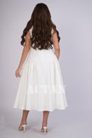 فستان ميدي بكسرات على الخصر لون سكري