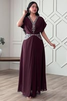 جلابية شيفون مزينة بترتر لون عنابي