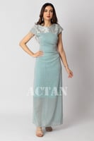 فستان ماكسي مزين بترتر لون ازرق