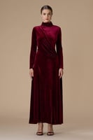 فستان برغندي طويل مخمل