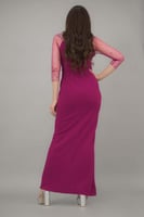 فستان ماكسي باكمام تول مزين بشريط كريستال لون فوشي